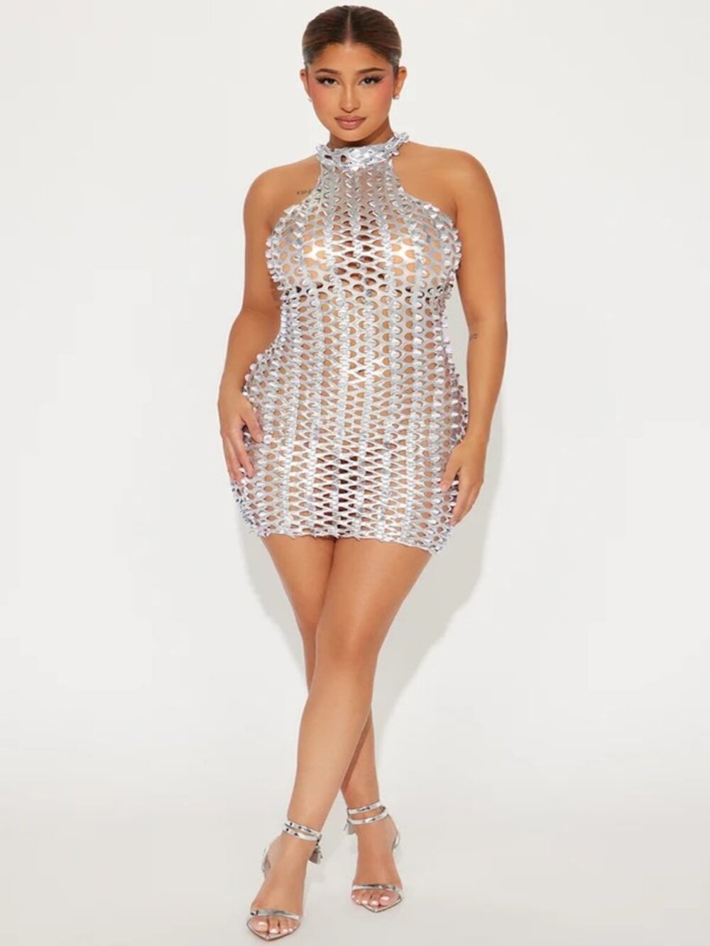 Fashion Nova "Heidi" Metallic Mini Dress - Silver - XL NWT